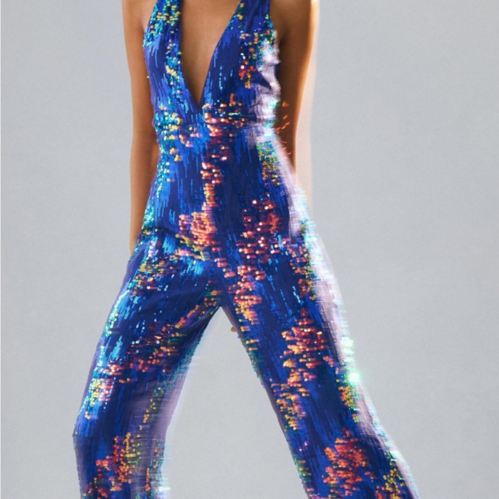 Anthropologie Blue Sequin Jumpsuit
